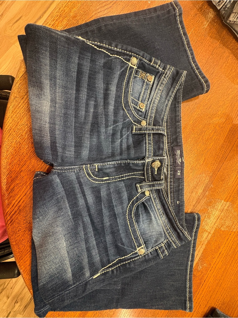 Miss Me Dark Blue Boot Cut Jeans with Contrast Stitching